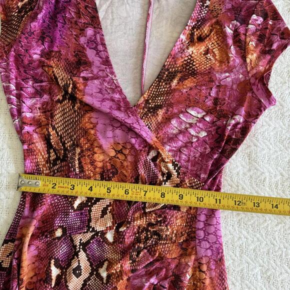 Vintage Cache Snakeskin Print Bodycon Wrap Style Dress Size S - Picture 7 of 10
